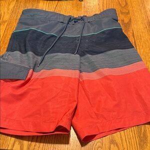 Sonoma Men's Swim Shorts - Red, Black, and Green Stripes